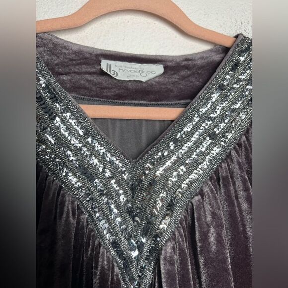 Tom Bezduda For Barad & Co. Womens Kaftan Gray Sz Medium Vintage Velvet Sequins - Picture 4 of 16
